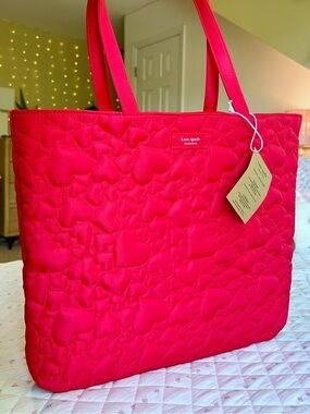 NWT Kate Spade Red Quilted Heart Tote Bag Limited Edition Large Tote
